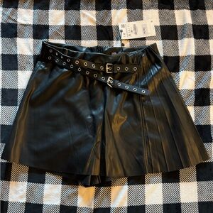 NWT Zara Leather Black Buckle Skort